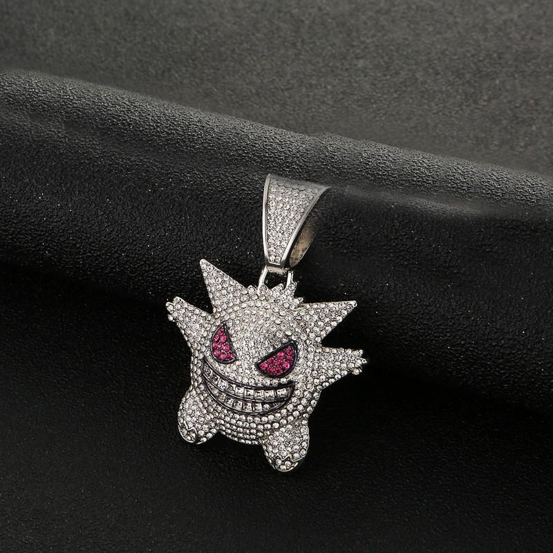 Full Diamond Gengar Pendant Necklace: Hip Hop Jewelry for Stylish Couples - Unisex Street Style Accessory