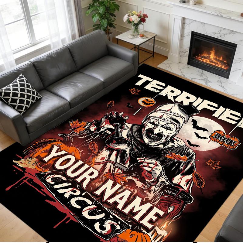 Crystal Velvet Rug Custom Name Text, Soft Non Slip Floor Mat Home DecorTerrifier Art the Clown