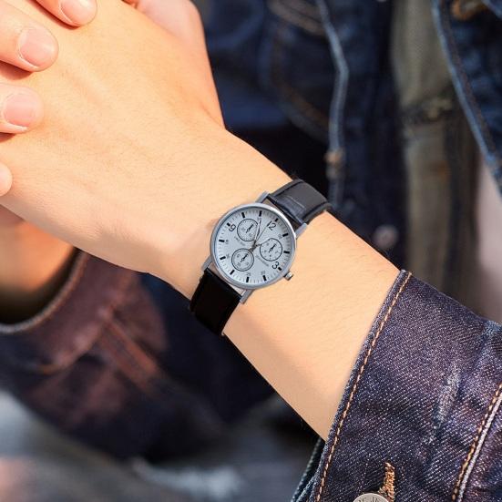 Мужские кварцевые часы с круглым стеклянным циферблатом, четкий принт, разборчивый, высокая точность, регулируемый ремешок из искусственной кожи, декоративные мужские наручные часы, бизнес-подарок