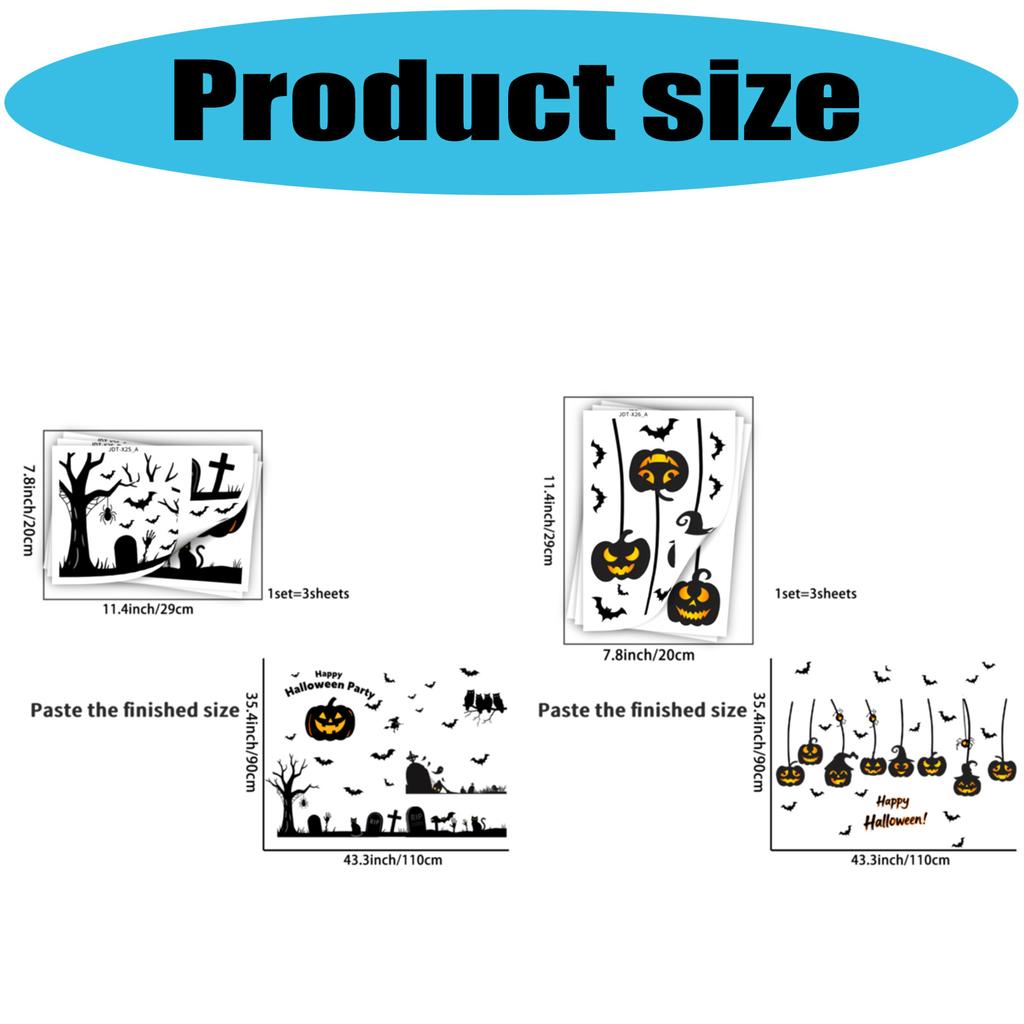 Static Cling Halloween Window Decal Bat and Pumpkin Design Reusable PVC Sticker Decors For Home Office Party Supplies