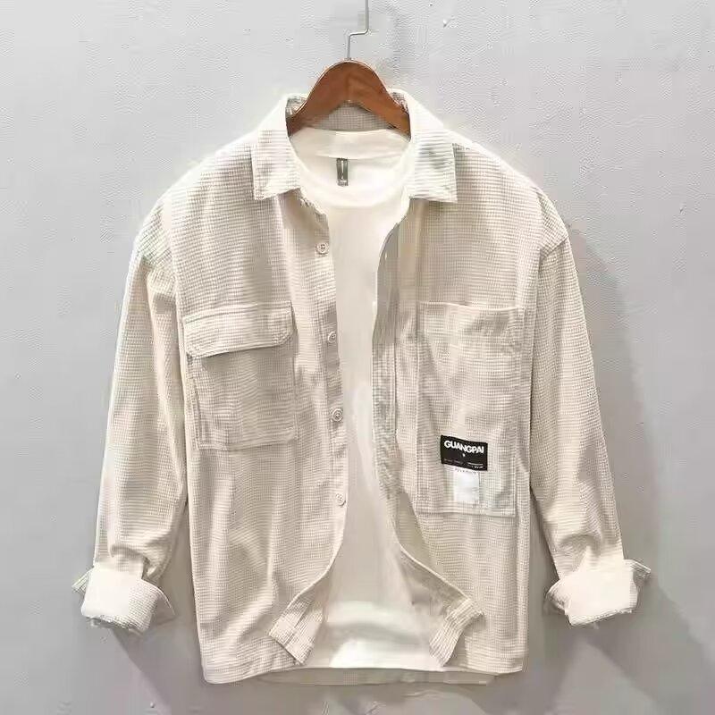 Men's Spring and Autumn Models Plus Size Solid Colour Thin Section of Corduroy Long-sleeved Lapel Shirt Jacket Buttons Section Outerwear