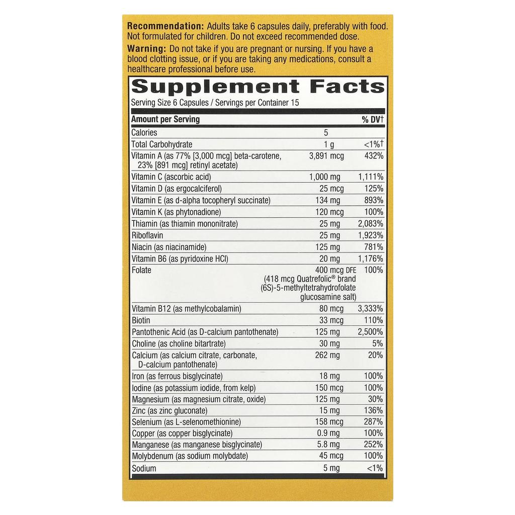 Nature'S Way, Alive!® Up to 6 Potency, Complete Multivitamin for Adults with Iron, 90 Capsules