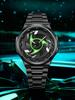 Men Car Wheel Quartz Watch Rotating Dial Stainless Steel Racing Style Wristwatch