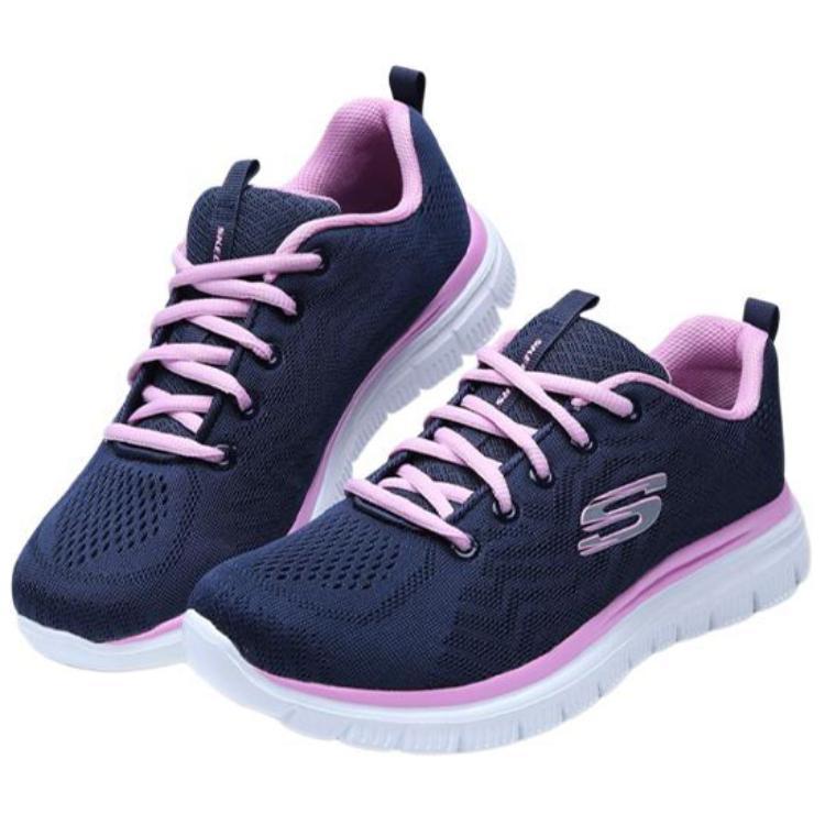 Skechers Graceful Cushioning Slip Resistant Breathable Low top Casual Shoes Women's Blue Pink White (Unisex) Casual Shoes 12615 NVPK