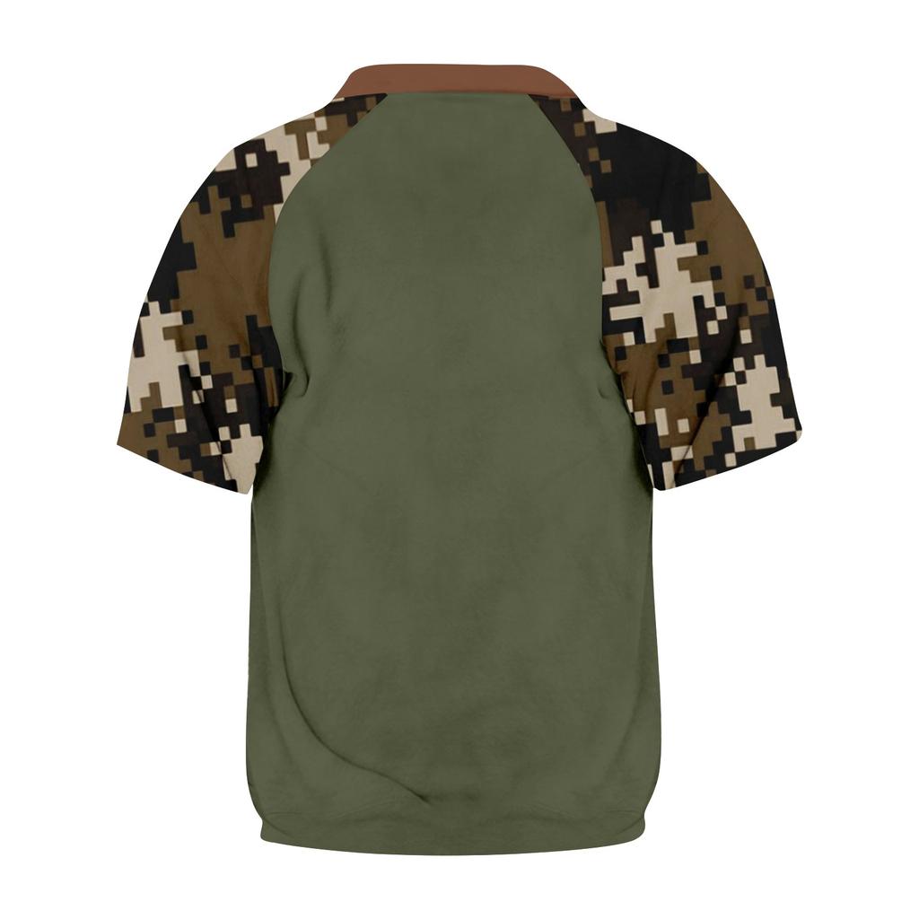 Мужская летняя футболка камуфляжной расцветки в стиле кэжуал, спортивный дышащий топ с воротником на молнии