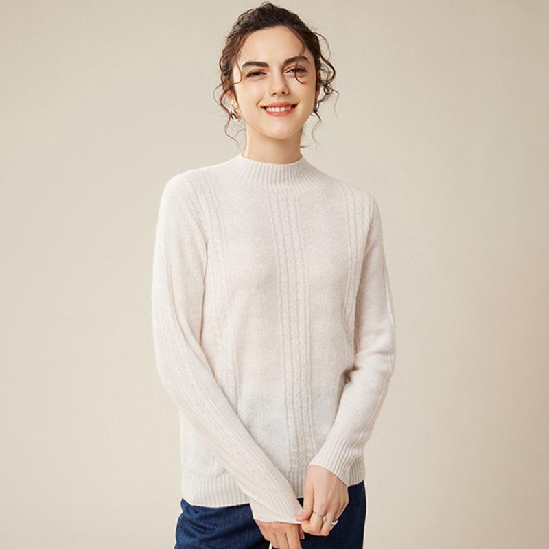 Women's 100% Pure Cashmere Sweater - New Autumn/Winter High-Neck Cable Knit Base Layer