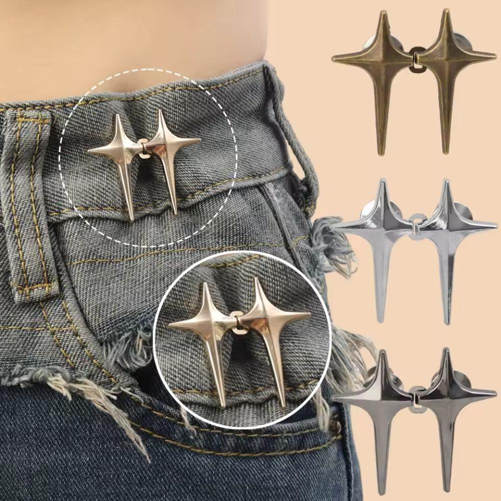 1 Pair Cross Star Metal Jeans Button Snaps Detachable Pants Clips Buttons Pins DIY Waist Tightener Clothing Buckles Sewing Tools