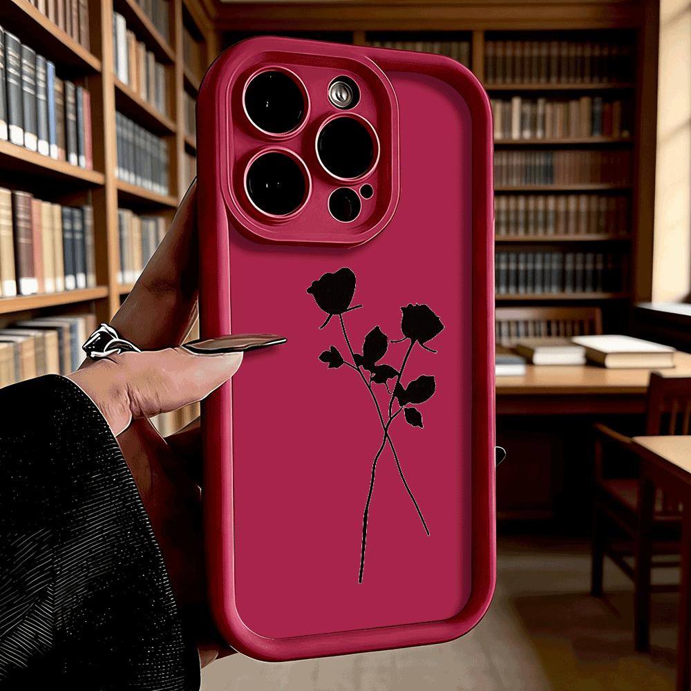 Мягкий чехол для телефона из ТПУ с силуэтом двух роз для iPhone 17 16 15 14 13 12 11 Pro Max Plus Ударопрочный противоскользящий чехол