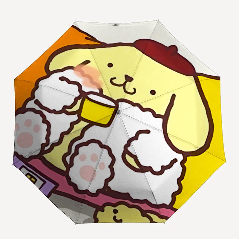 1pc Sanrio Pompompurin Automatic Opening/Closing Umbrella with Foldable Design, 8-Rib Iron Frame Outdoor Umbrella, Perfect Gift for Fans, Travelers, D
