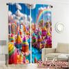 2pcs   2D FLAT PRINTING Curtains (Without Rod) Candy Paradise Modern Minimalist Curtains Versatile Polyester Curtains Thermal
