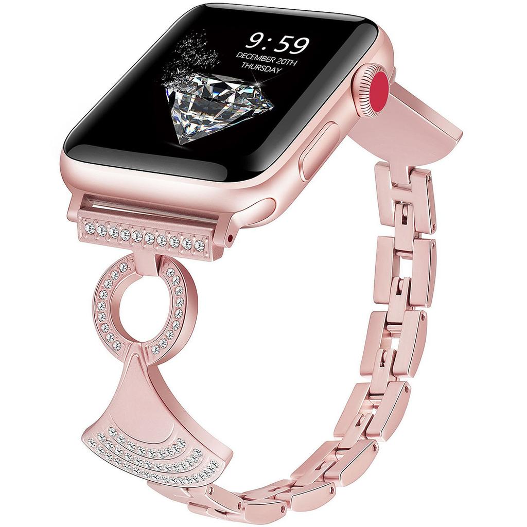 Нержавеющая сталь Ремешок для Apple Watch Серия 11 10 42 мм/9 8 7 41 мм/SE3 SE2 SE 6 5 4 40 мм/3 2 1 38 мм Форма ракушки Декор стразами Ремешок для часов