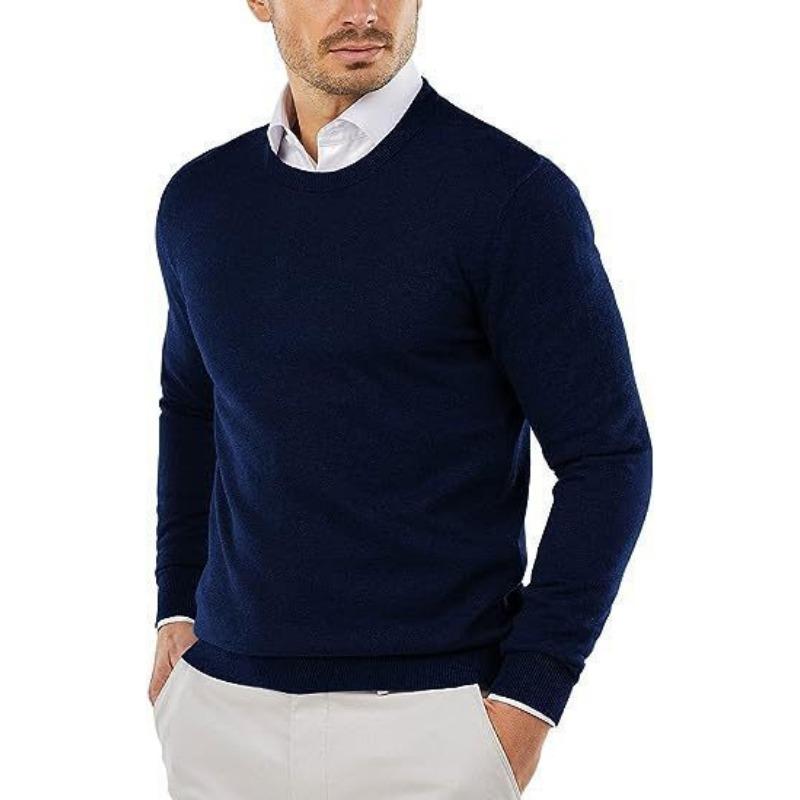 Men S Solid Color Round Neck Long Sleeve Pullover Knit Sweater