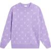 Li Ning All Over Print Letter Round Neck Удобный дышащий свободный вязаный свитер для женщин, топы розово-фиолетового цвета AMBT216-2