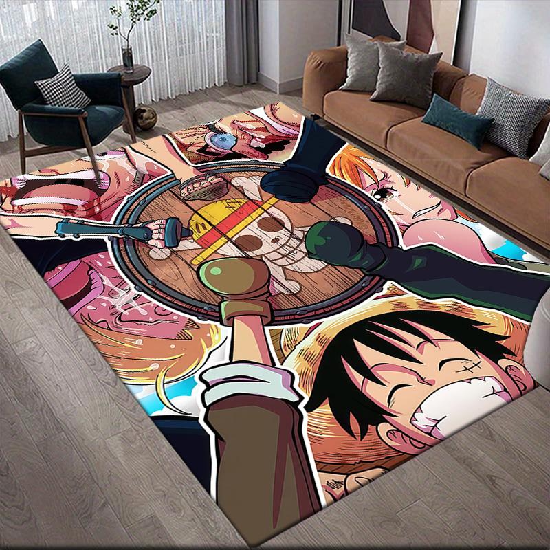 One Piece Luffy Straw Hat Crew Anti-Slip Floor Mat, Rectangular Carpet for Living Room & Game Zone