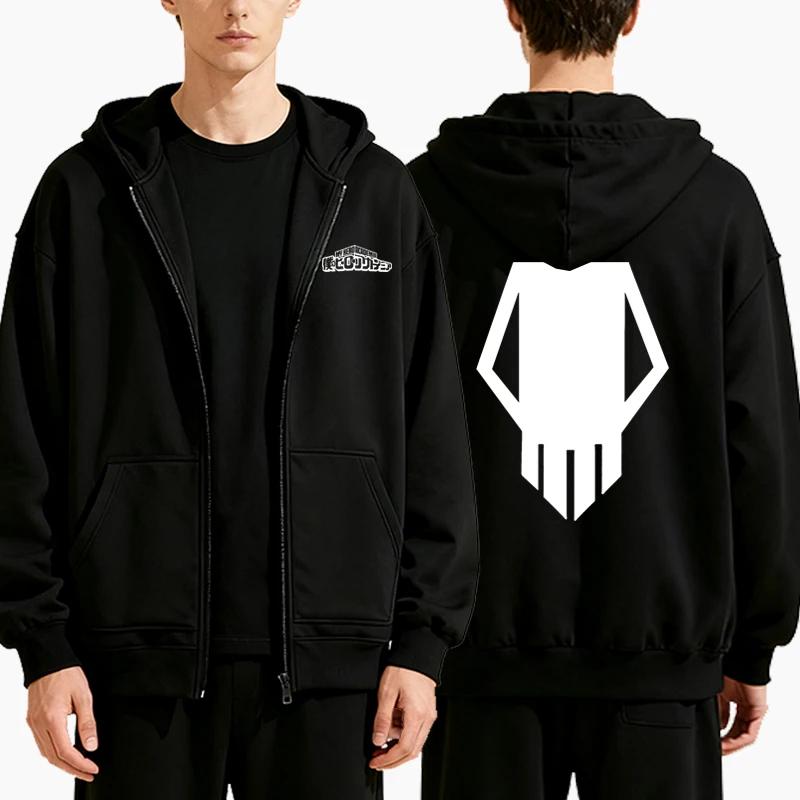 Мужская Мода Повседневная Аниме Принт Толстовка на Молнии Осень Зима Мужская Панк Толстовка с Длинным Рукавом Флисовая Толстовка на Молнии