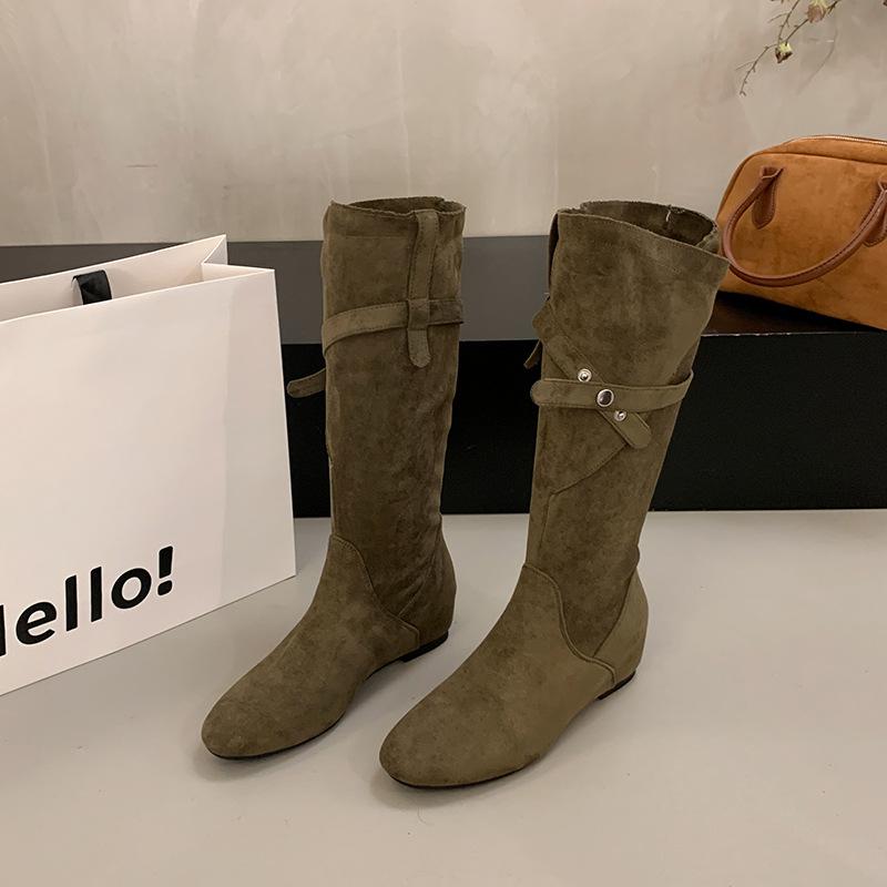 Inner height increase fashionable retro boots women's autumn and winter new stacked western cowboy knight boots