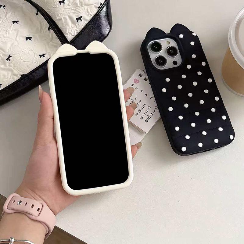 Стильная пуховая куртка Конфетный цвет в горошек Подходит для iPhone 17 Pro Max 16 15 Pro 14 13 Pro 3D Силиконовый мультяшный мягкий чехол для телефона