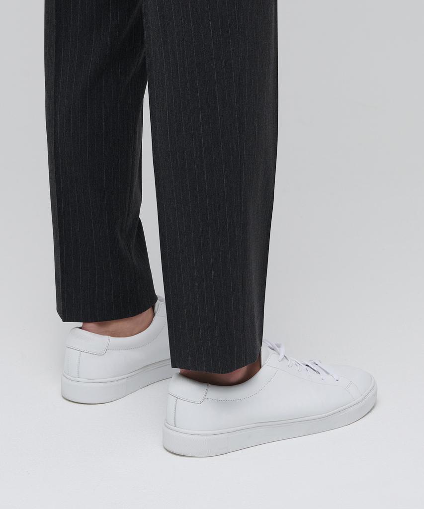 MUSINSA STANDARD Pinstripe Tapered Hidden Banding Crop Slacks [Charcoal Gray]