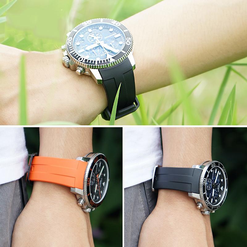Черный силиконовый спортивный ремешок для часов Tissot 1853 Starfish Diving T120, 22 мм, изогнутый конец