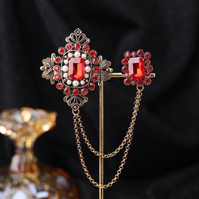 Baroque Rhinestone Pearl Corsage Necklace Brooch - Retro British Court Suit Accessory