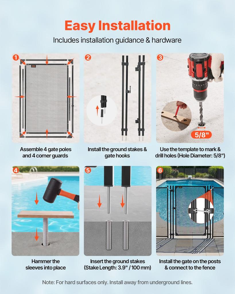 Pool Fence Gate, 1.2 x 0.75 m Inground Swimming Pool Fences Gate, Outdoor Security Fencing Door Kit with Metal Latch and Stopper, 352 gsm Teslin PVC