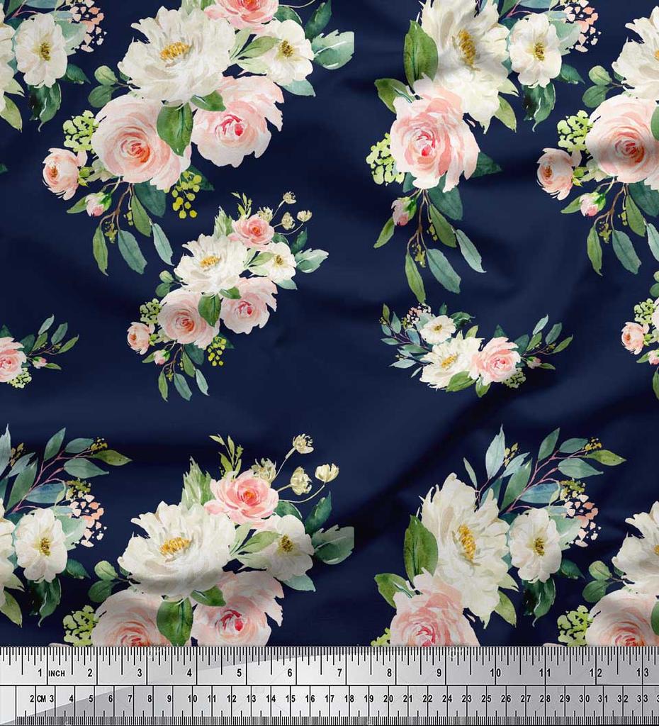 Soimoi Черная полиэфирная ткань для рукоделия с листьями и лютиками с цветочным принтом, 42 дюйма по метрам