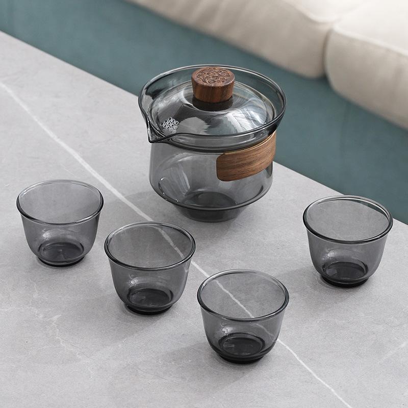 Heat-resisting Glass Tea Set Chinese Kung Fu Tea Bowl Gaiwan Lid with Filter Hand Grip Pot Anti Scald Teacups Travel Teaware