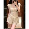Korean retro polka dot printing V-neck short-sleeved pajamas women's summer 1011 new large-size shorts loungewear set