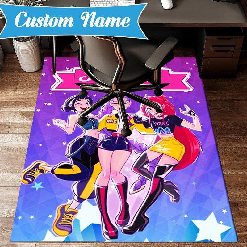Custom Name Fantasy Night Trio K-Pop Rug for Living Room, Game Rooms, Office, Bedroom, Floor Mat Playful Design, fan gifts Christmas decor