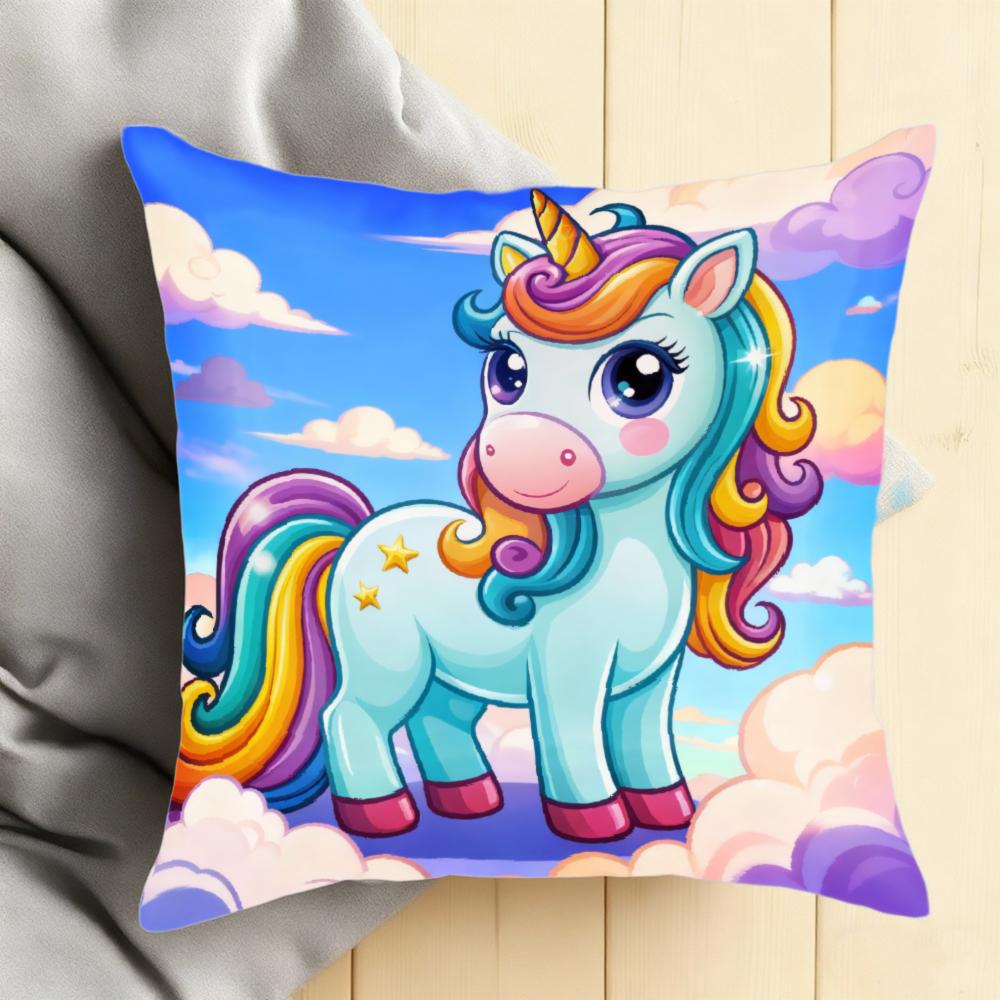 1pc Cute Cartoon Unicorn Short Plush Pillow Cover with Double-Sided Print, Zipper Closure, Machine Washable for Sofa, Living Room, Bedroom Decoration,