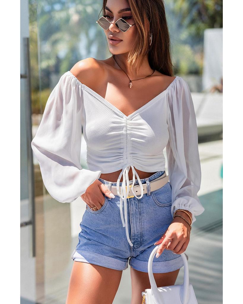Azura Exchange Sheer Puff Sleeve Crop Top