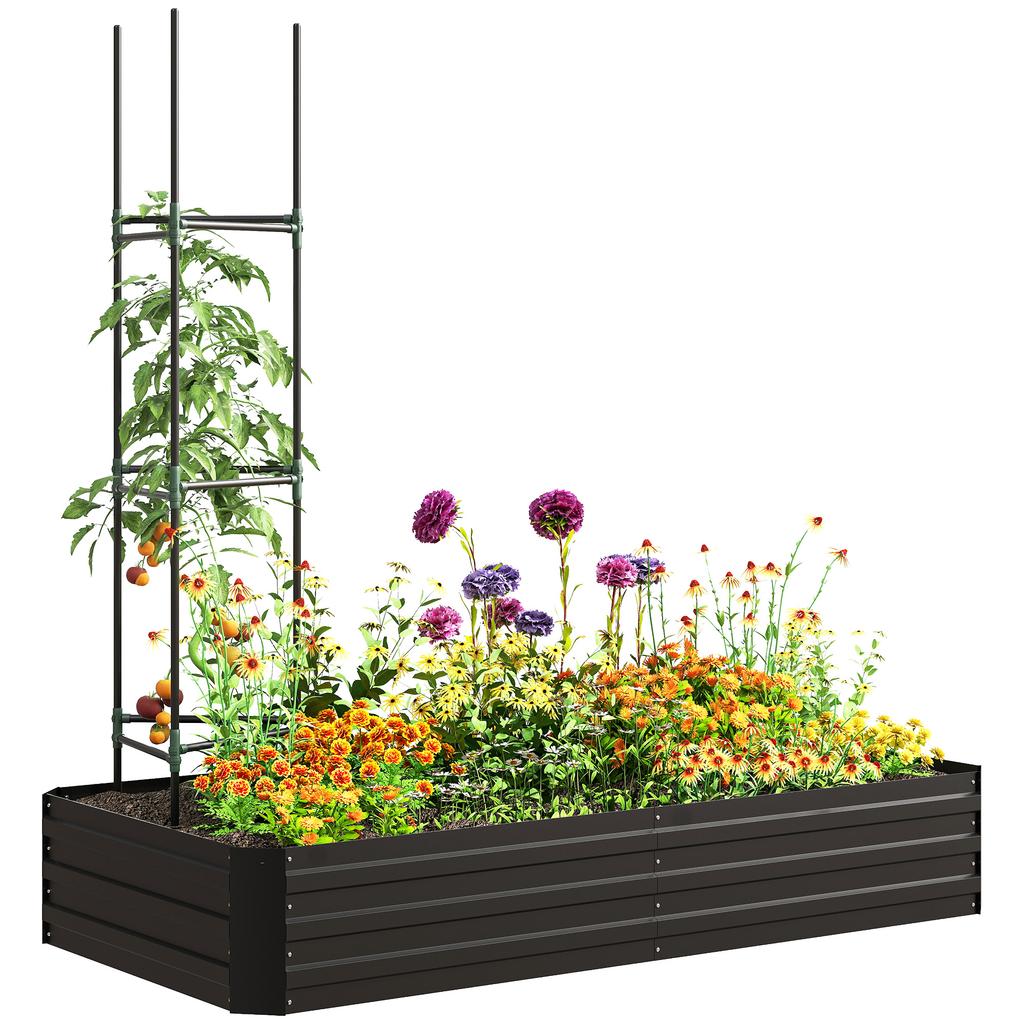 Raised garden bed rectangular planter in galvanised steel supports for tomatoes and climbing plants 180 x 90 x 29.5 cm