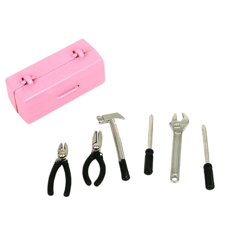 1Set Dollhouse Miniature Toolbox (Tool Box+6 Tools) Simulation Handmade Tools Sets Model Doll House Scene Decor Toys Accessories