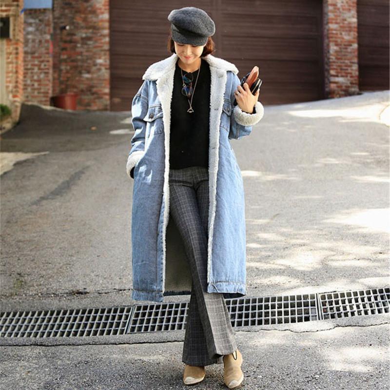 Зимние утолщенные длинные бархатные джинсовые плащи, зимние длинные плащи для женщин, однобортные дизайнерские джинсовые пальто