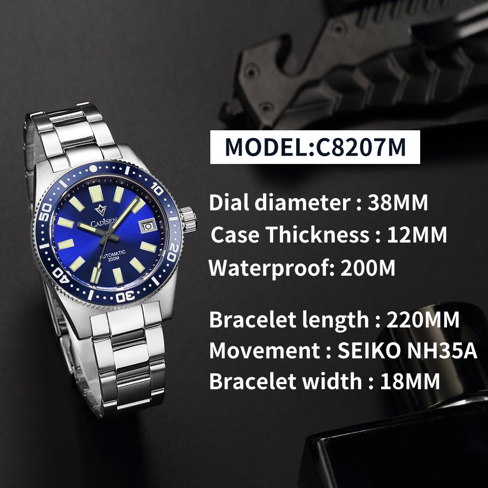 Cadisen 8207 Новые роскошные мужские часы высшего бренда с коробкой 200 м водонепроницаемые автоматические мужские механические часы