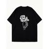 Black Oversized T Shirt With Skeleton Hand Holding Rose Print For Casual Wear And Street Style
