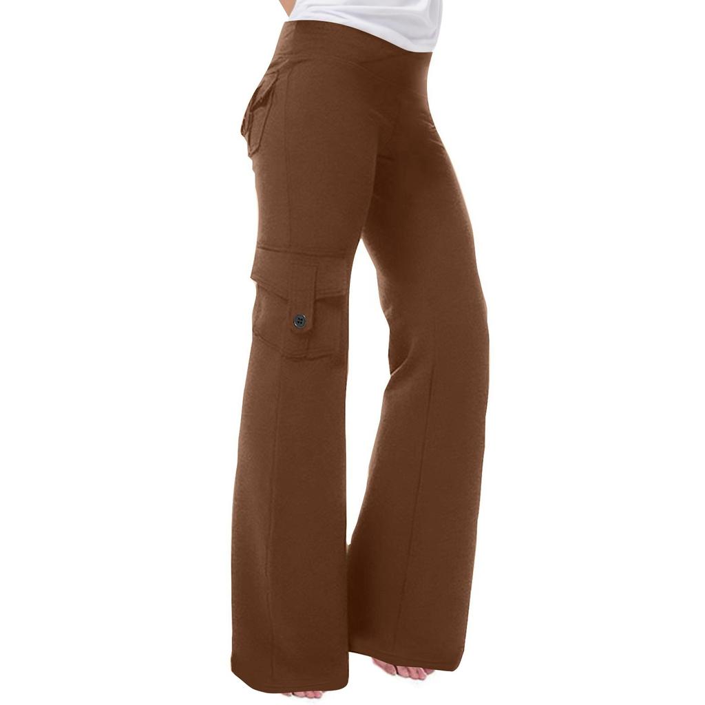 Женские модные эластичные брюки с перекрестной талией и несколькими карманами, прямые твидовые брюки для йоги, повседневные брюки