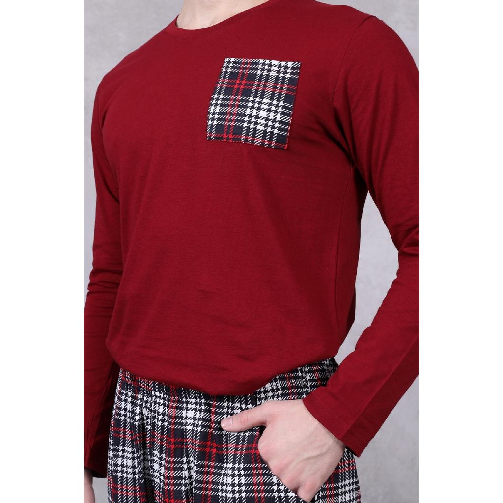 Мужской пижамный комплект с принтом в клетку, с длинным рукавом, с карманами, сезонный 100% хлопок, комплект для приданого, мягкий