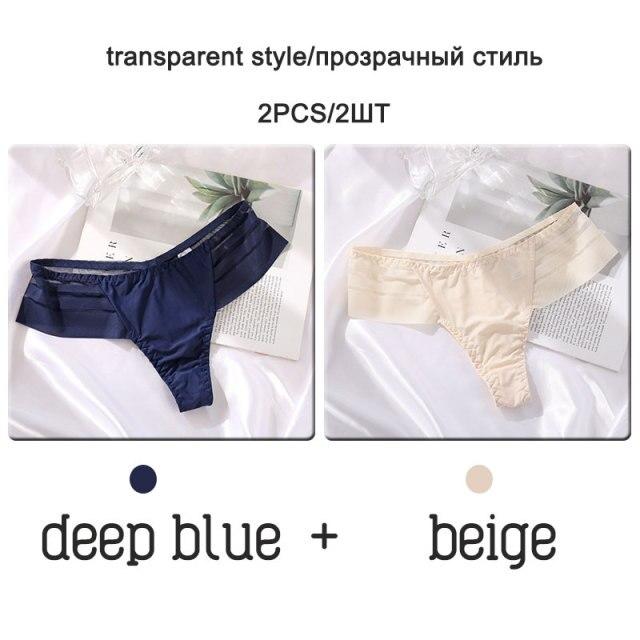 FINETOO 2Pcs/set Sexy Thongs Women Low Waist G-string Panties Fashion Hollow Out Seamless Underwear Perspective Underpants