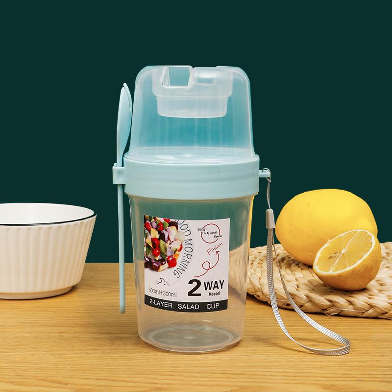 Чашка для завтрака, фруктов, овсянки, йогурта, салата с крышкой и ложкой, двухслойная коробка для хранения продуктов, коробка для бенто, коническая чаша для фитнеса с пониженным содержанием жира