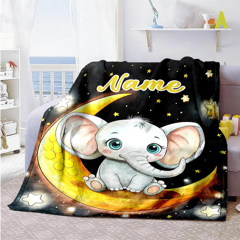 Moon Elephant Customize Your Name Blanket Multi-purpose Customizable Blanket Ultra-Soft Suitable for Office Couch Picnics Living Room for All Occasion
