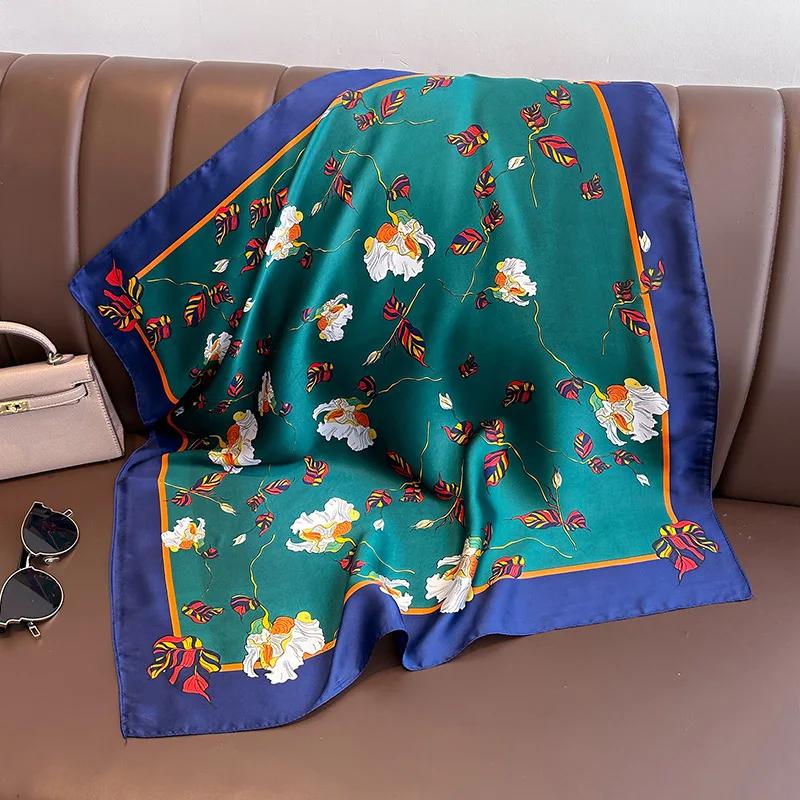 Silk Satin Neck Scarf For Women Fashion Bandana Head Small Hijab Scarves 70cm Square Kerchief Luxury Print Hair Scarf For Ladies