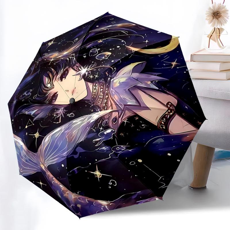 1pc Starry Night Mermaid Automatic Opening Folding Umbrella with Constellation Print, 8 Bone Iron Frame, Outdoor for Fans, Travelers, Daily Use,