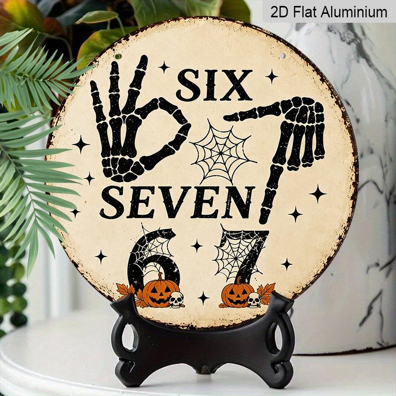 2D Flat 1pc, Decorative Plaques and Ornaments Sign, Halloween Round Aluminum Hanging Plaque with Six Seven Skeleton Hand Design, Vintage Gothic