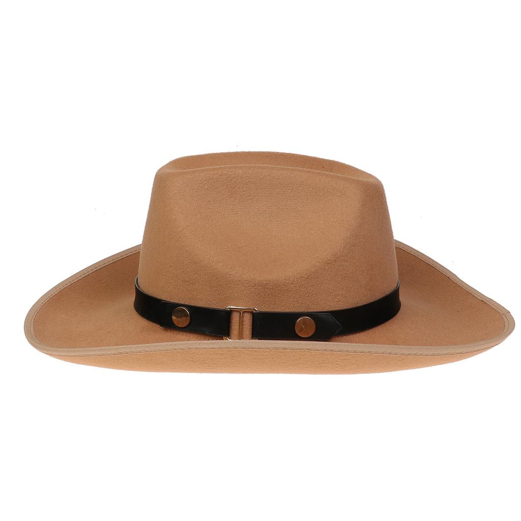 Unisex Western Cowboy Hat Wide Brim Roll‑Up Brim Double‑Top Felt Fedora Hat,10 Colors,Multiple Optional Detachable Hat Bands