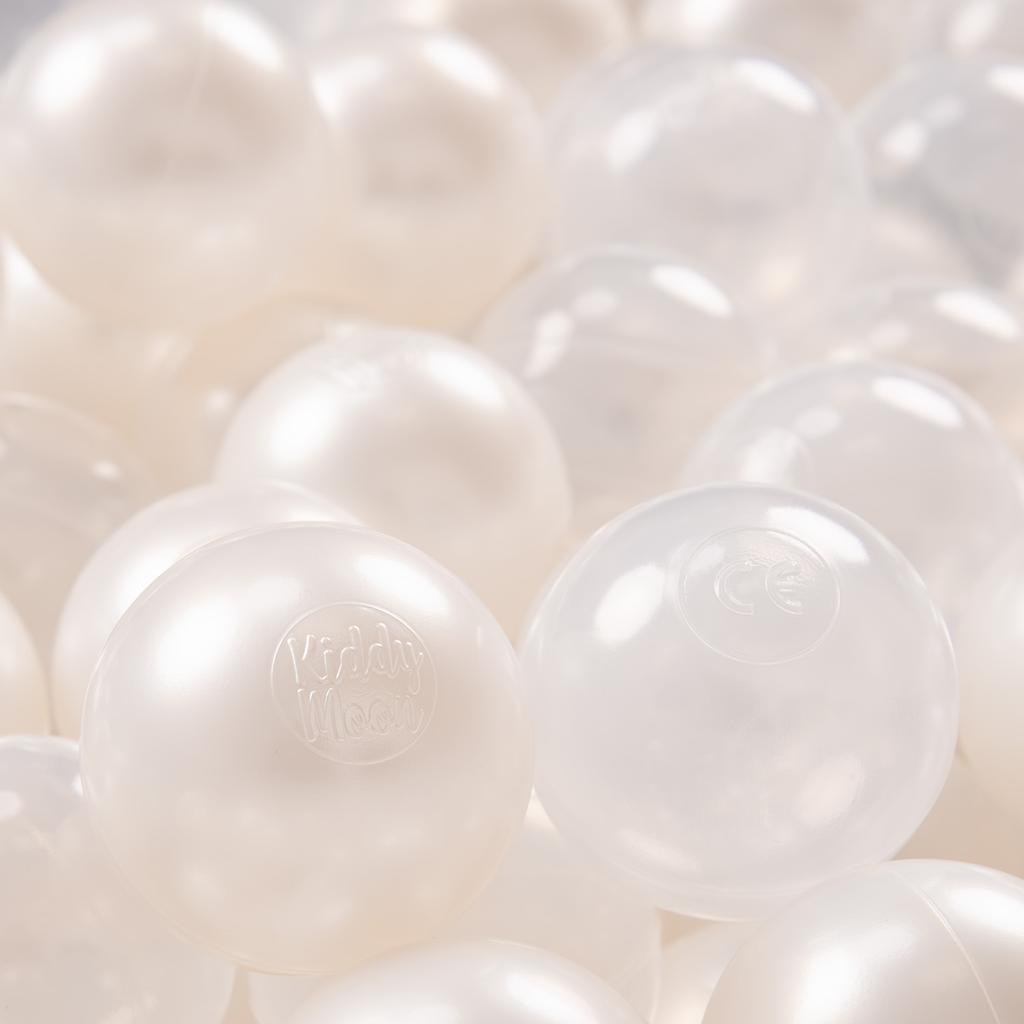 KiddyMoon 200 Balls 7cm/2.75in soft plastic play balls for children colourful certified made in eu, pearl/transparent