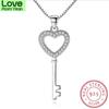 925 Sterling Silver Jewelry Cz Zirconia Crystal Love Heart Key Pendant Necklace For Women Gift 45cm Chain Collares S -N74