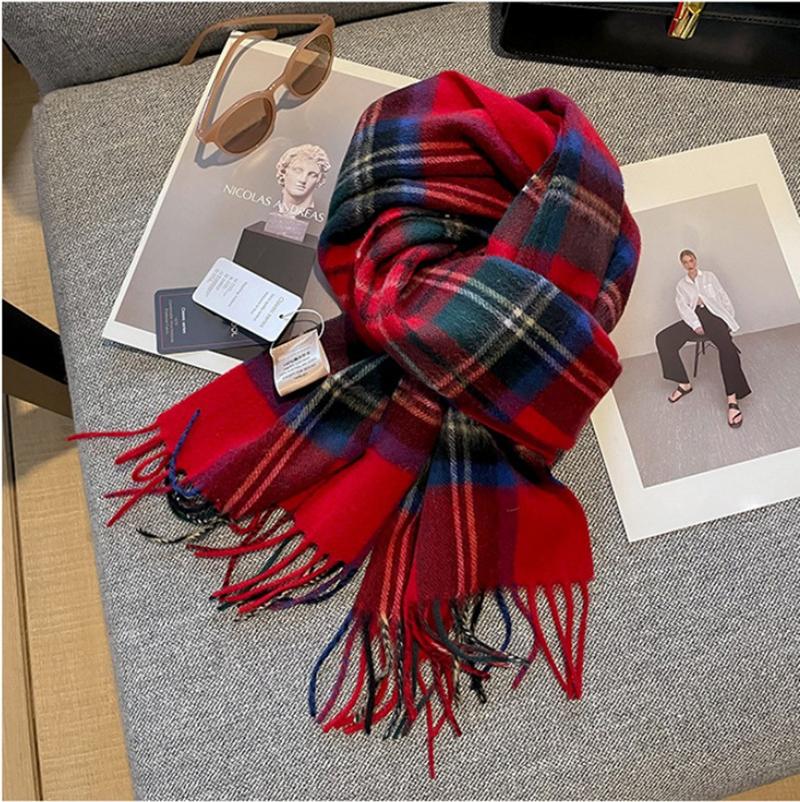 100% Wool Women Winter Scarf Plaid Long Warm Cashmere Scarves Hijab Lady Shawl Wrap Pashmina Bandana Head Scarves Poncho Stoles