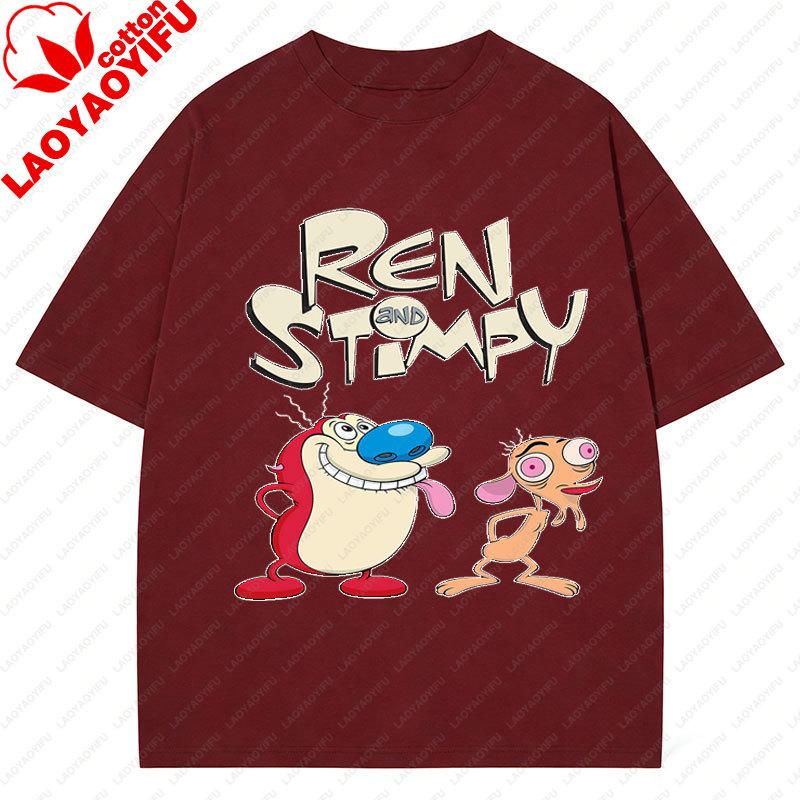 The Ren Stimpy Tshirt 90s Retro Nickelodeon Comedy Vintage Cotton Graphic Short Sleeve Tshirts Funny Cartoon Theme Y2k Tops