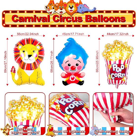 Украшения для тематической карнавальной вечеринки, Украшения для тематической цирковой вечеринки с карнавальными шарами, Карнавальный фон, Скатерть, Баннеры 'С днем рождения', Торт